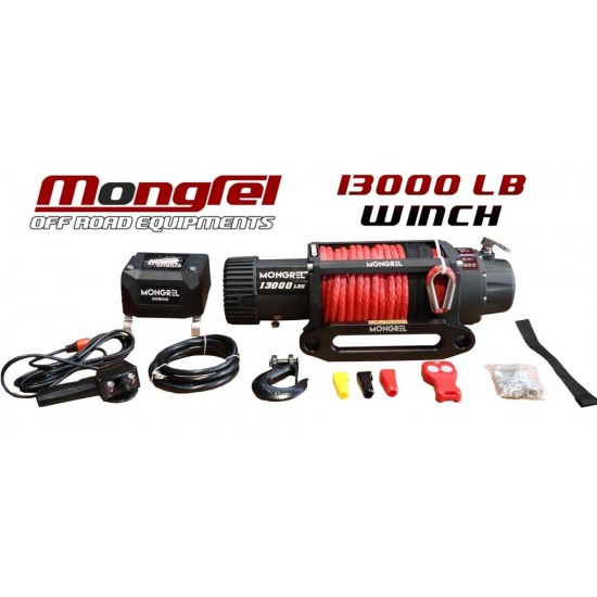 Mongrel 13000 LB Sentetik Halatlı Vinç Redblack (Ledli Kontrol Ünitesi)